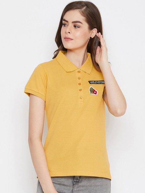 

Austin wood Women Yellow Printed Polo Collar T-shirt