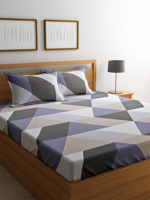

URBAN DREAM Purple & Beige Geometric 210 TC Cotton 1 King Bedsheet with 2 Pillow Covers