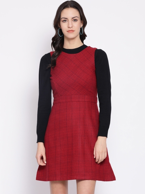 

Oxolloxo Women Red Checked Fit and Flare Dress