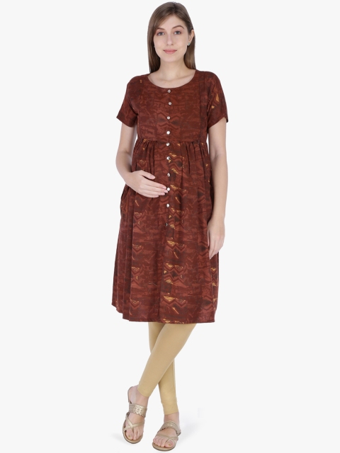 

MomToBe Women Brown Printed Straight Maternity Kurta