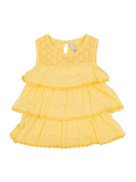 

Pantaloons Baby Girls Yellow Self Design Tiered Pure Cotton Top