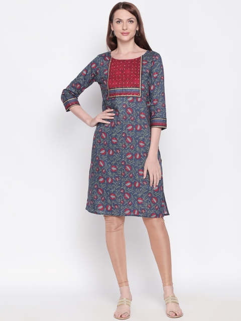 

RANGMANCH BY PANTALOONS Women Blue Printed Straight Kurta