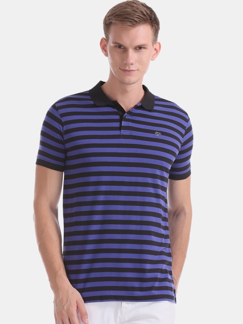 

Ruggers Men Purple Striped Polo Collar T-shirt