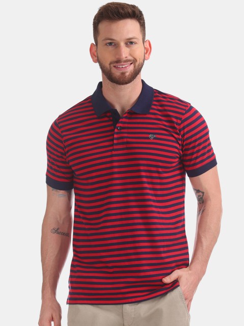 

Ruggers Men Red Striped Polo Collar T-shirt