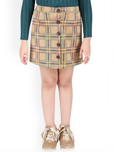 

One Friday Girls Yellow & Blue Checked Woven Mini A-Line Skirt