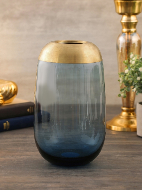 

Pure Home and Living Blue & Gold-Toned Glass Flower Vase