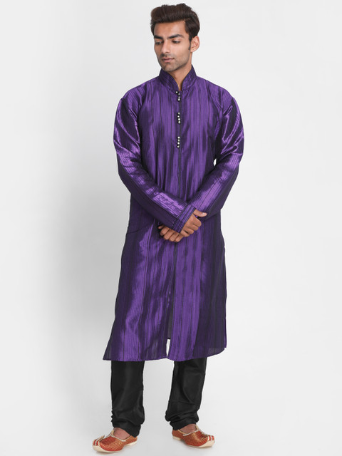

Lakshya by Manish Men Purple & Black Self Design Kurta with Trousers