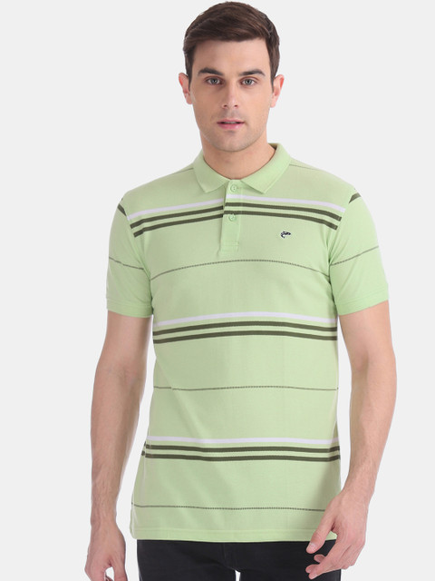 

Ruggers Men Green Striped Polo Collar T-shirt