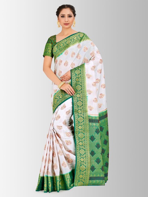 

MIMOSA Off-White & Green Art Silk Woven Design Paithani Saree