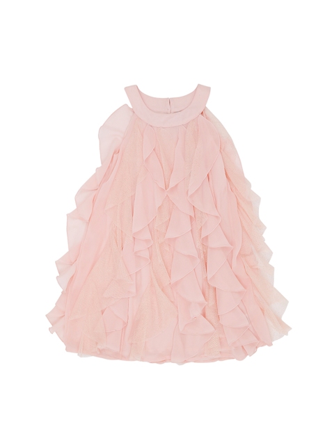 Pantaloons Junior Girls Peach-Coloured Solid Fit and Flare Dress