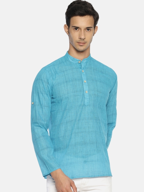 

TATTVA Men Turquoise Blue Solid Straight Kurta