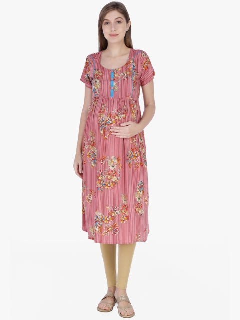 

MomToBe Women Pink Printed Straight Maternity Kurta