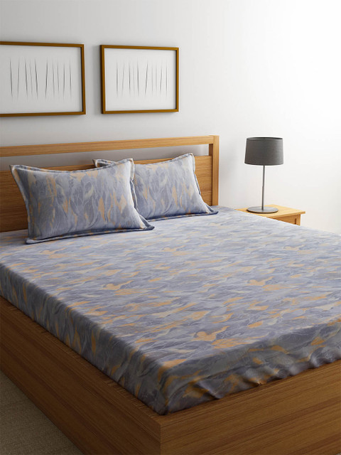

URBAN DREAM Grey & Purple Abstract 210 TC Cotton 1 Queen Bedsheet with 2 Pillow Covers