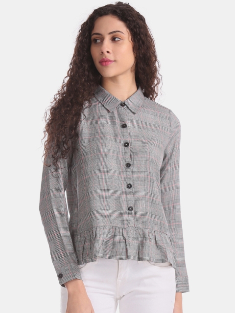 

Sugr Women Black Checked Shirt Style Top