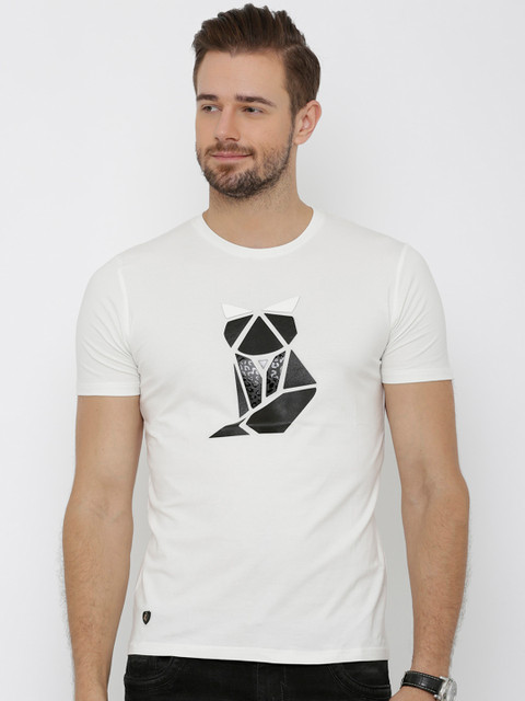 

Rex Straut Jeans Men White Slim Fit Printed Round Neck T-shirt