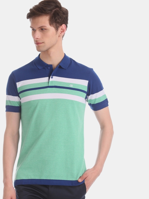 

Ruggers Men Sea Green & Blue Colourblocked Polo Collar T-shirt