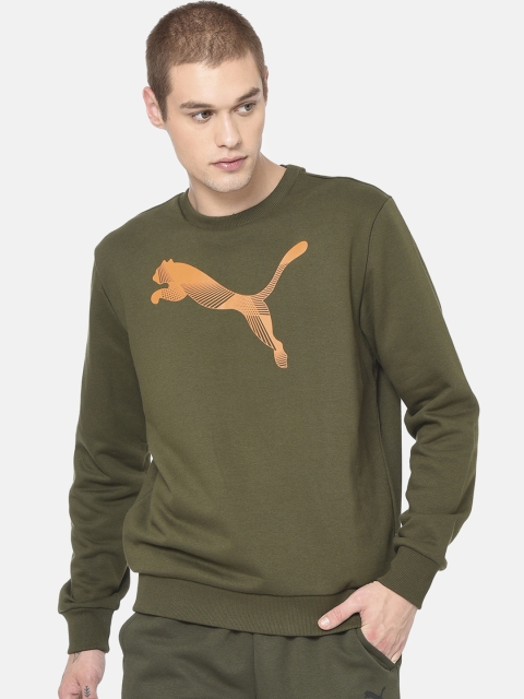 

Puma Men Olive Green Graphic Crew Printed Sweatshirt