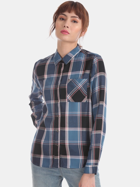 

Cherokee Women Blue Regular Fit Checked Casual Shirt