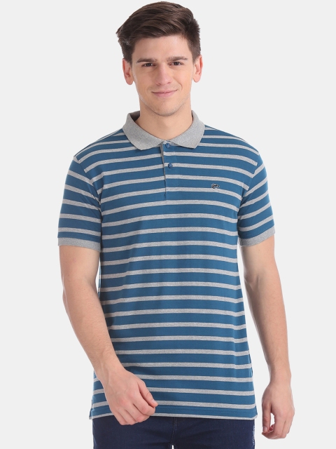 

Ruggers Men Blue Striped Polo Collar T-shirt