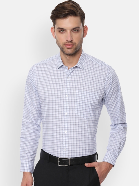 

Van Heusen Men White & Navy Blue Regular Fit Checked Formal Shirt