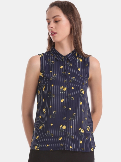 

Sugr Women Navy Blue Floral Print Shirt Style Top