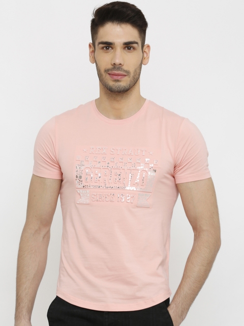 

Rex Straut Jeans Men Pink Printed Slim Fit Round Neck T-shirt