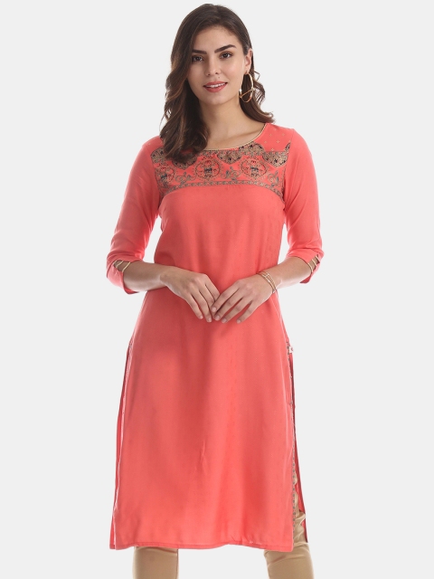 Karigari Women Pink Embroidered Straight Kurta