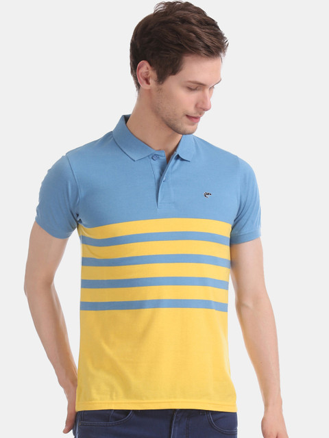 

Ruggers Men Yellow Striped Polo Collar T-shirt