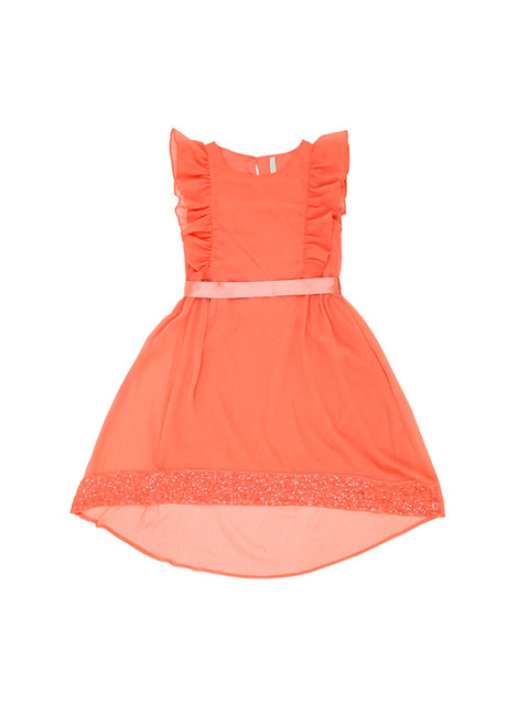 

Pantaloons Junior Girls Coral Orange Solid Fit and Flare Dress