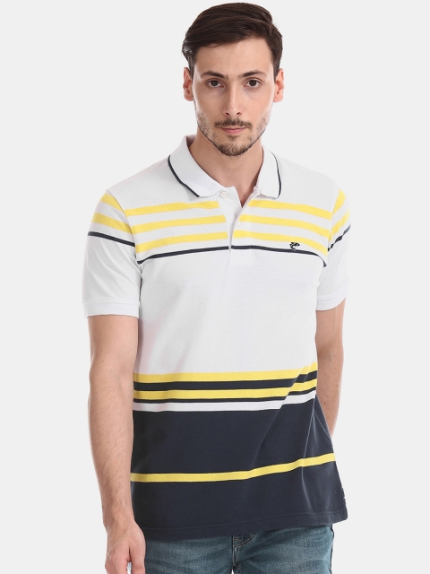 

Ruggers Men White & Black Striped Polo Collar T-shirt
