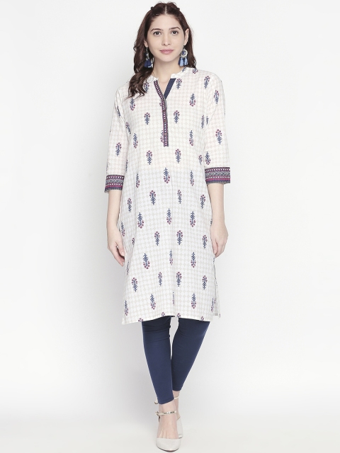 

RANGMANCH BY PANTALOONS Women Off-White & Blue Printed Straight Kurta