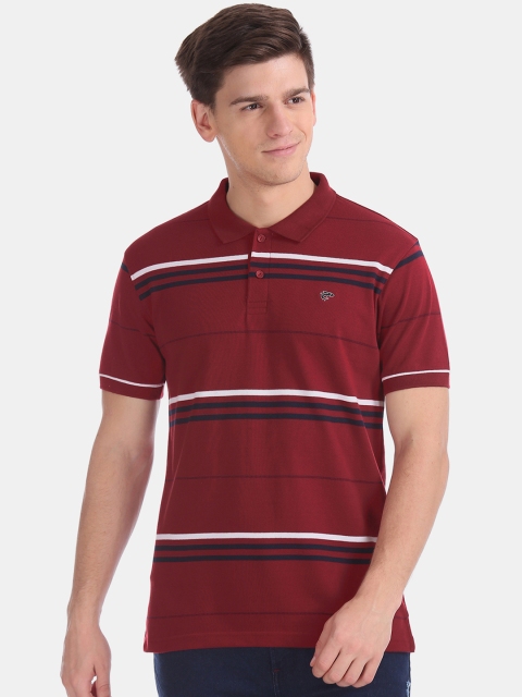

Ruggers Men Maroon Striped Polo Collar T-shirt