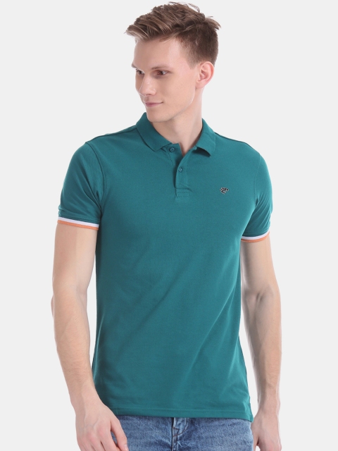 

Ruggers Men Teal Green Solid Polo Collar T-shirt