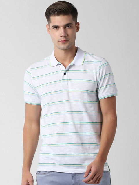 

Peter England Casuals Men White & Green Striped Polo Collar T-shirt