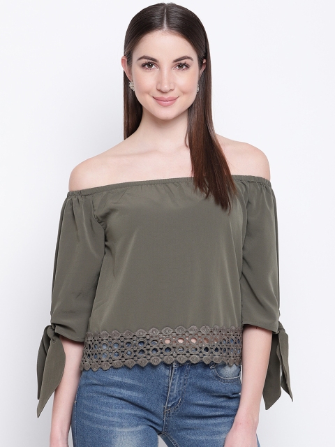 

Mayra Women Olive Green Solid Bardot Top