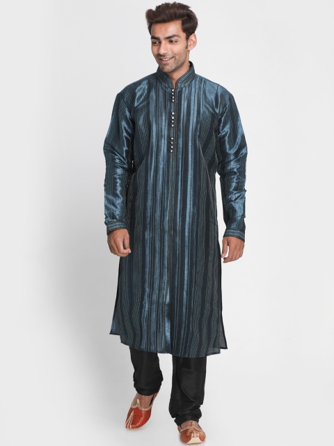 

Lakshya by Manish Men Blue & Black Self-Design Kurta with Churidar