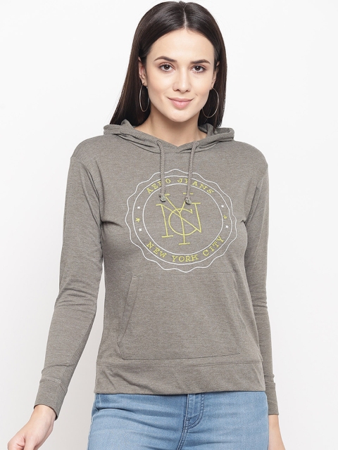 

Aeropostale Women Grey & White Printed Hooded Pullover Sweatshirt