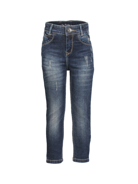 

One Friday Boys Blue Slim Fit Mid-Rise Low Distress Stretchable Jeans