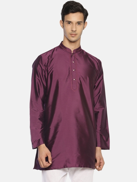 

TATTVA Men Purple Solid Straight Kurta