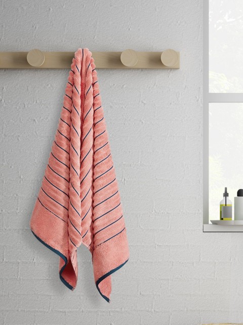 

SPACES Coral Pink & Teal Blue Ribbed 600GSM Pure Cotton Bath Towel