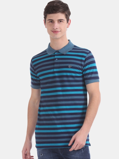 

Ruggers Men Blue Striped Polo Collar T-shirt