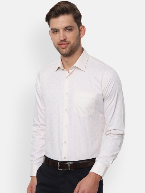 Van Heusen Men Cream-Coloured Slim Fit Printed Formal Shirt
