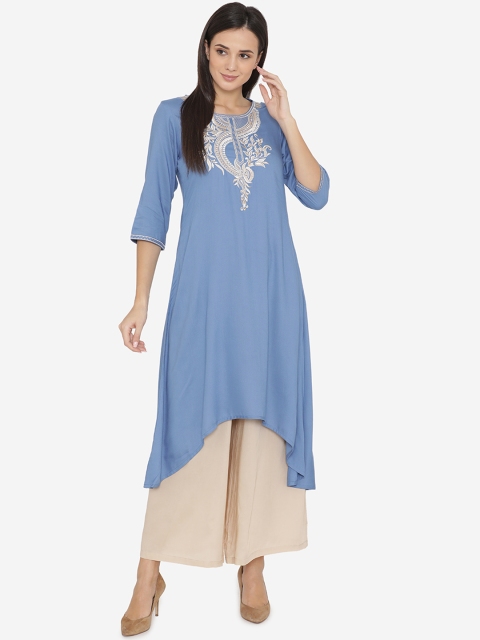 

Laabha Women Blue Embroidered Kurta with Trousers