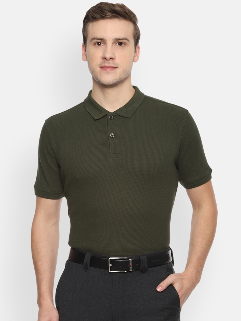 

Van Heusen Men Olive Green Solid Polo Collar T-shirt