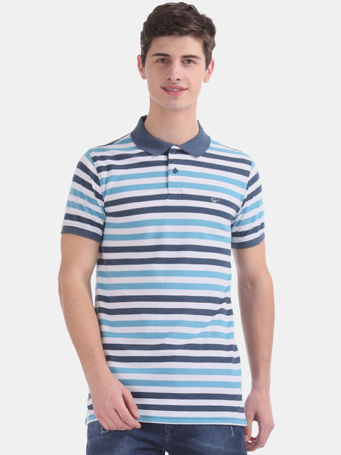

Ruggers Men White Striped Polo Collar T-shirt