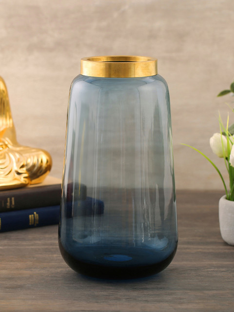 

Pure Home and Living Blue & Gold-Toned Glass Flower Vase