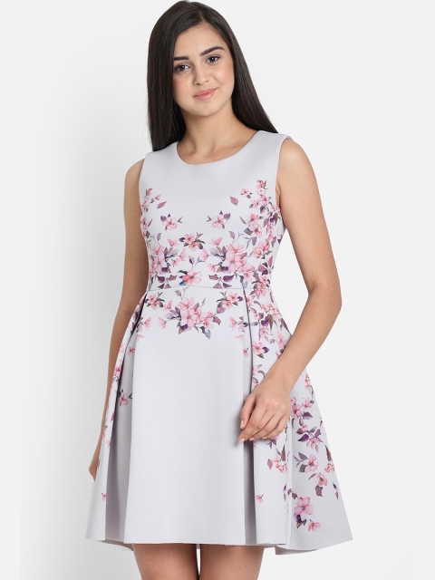 

COVER STORY Women Grey Printed Fit and Flare Dress