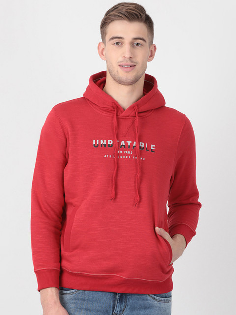 

Monte Carlo Men Red Printed Hooded Sweatshirt