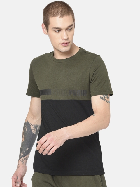 

Puma Men Olive Green & Black Colourblocked Round Neck T-shirt