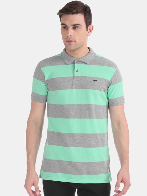

Ruggers Men Sea Green Striped Polo Collar T-shirt